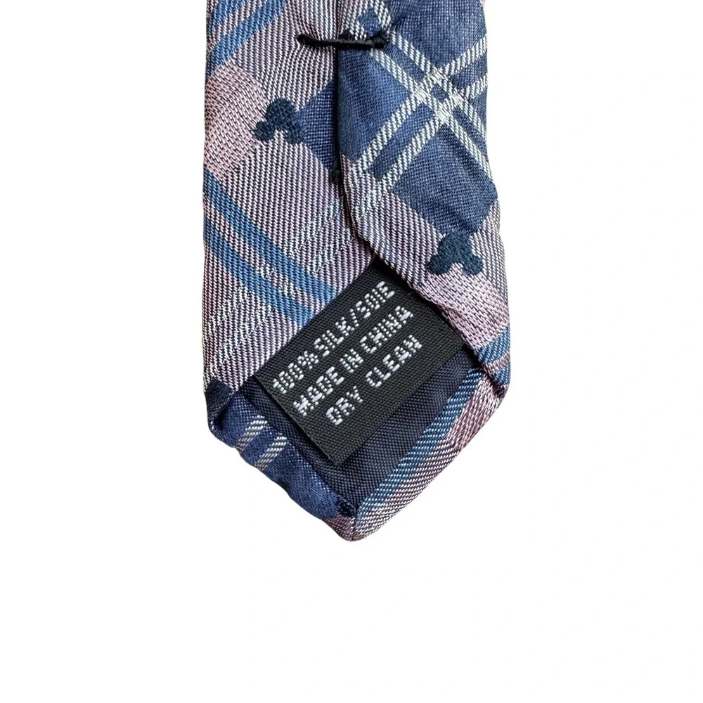 Disney Parks Mens Silk Tie Mickey Mouse Plaid Purple Navy Blue Woven Necktie